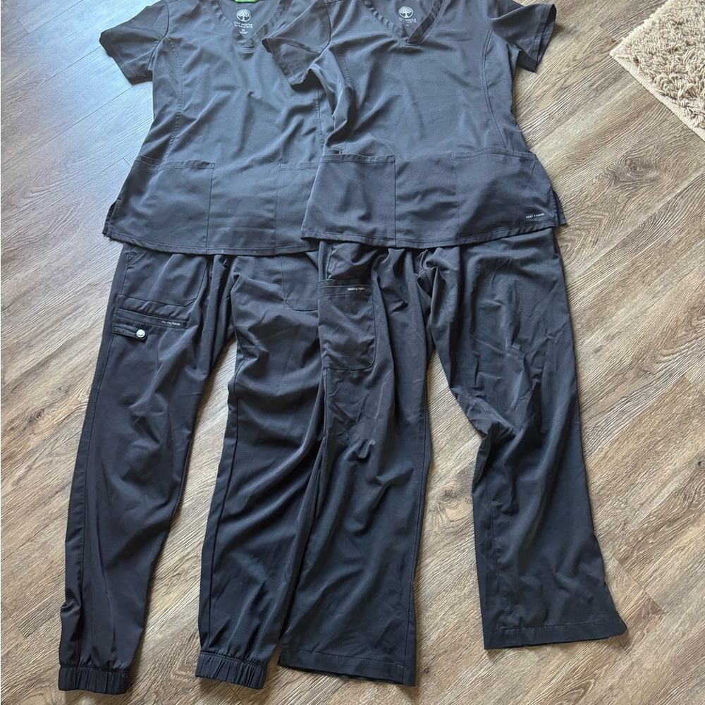 2 full sets of Healing Hands Black Women's Scrubs